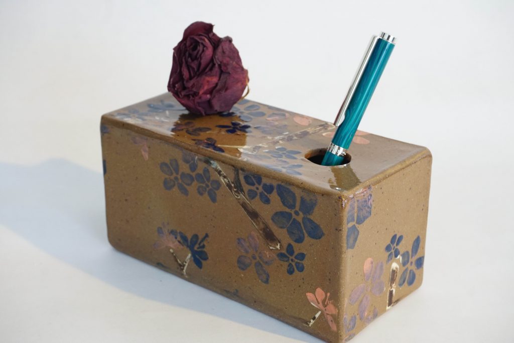 Cherry blossom stenciled box with mocha diffusion accents. 